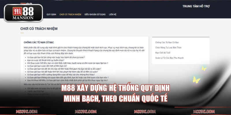 M88 xây dựng hệ thống quy định minh bạch, theo chuẩn quốc tế
